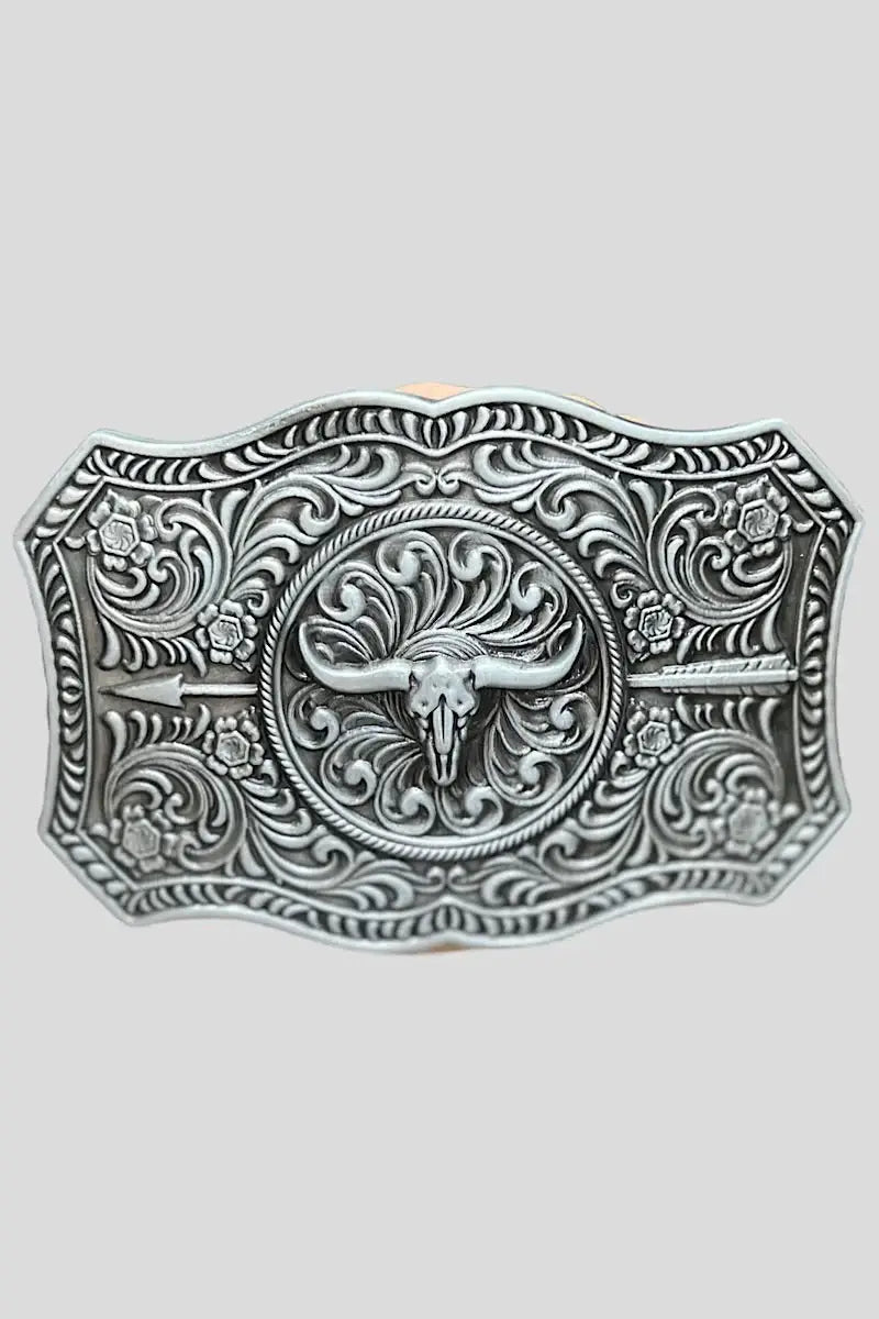 DEMASK STENCIL PRINT ON RED TONE BELT WITH LONGHORN ARROWN