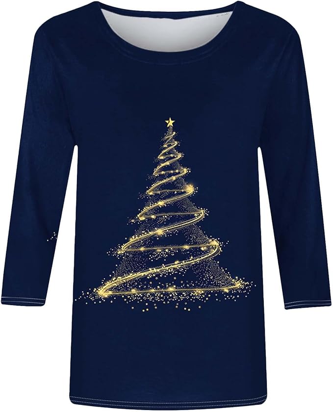 Womens Christmas Tree 3/4 Sleeve Shirt