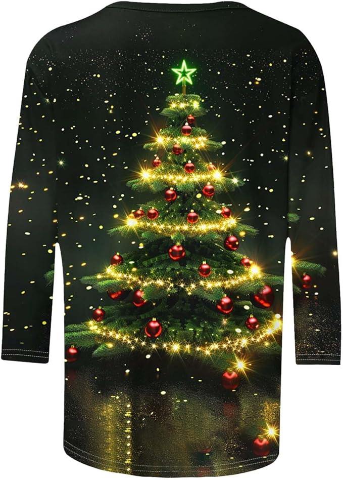 Womens Christmas Tree 3/4 Sleeve Shirt
