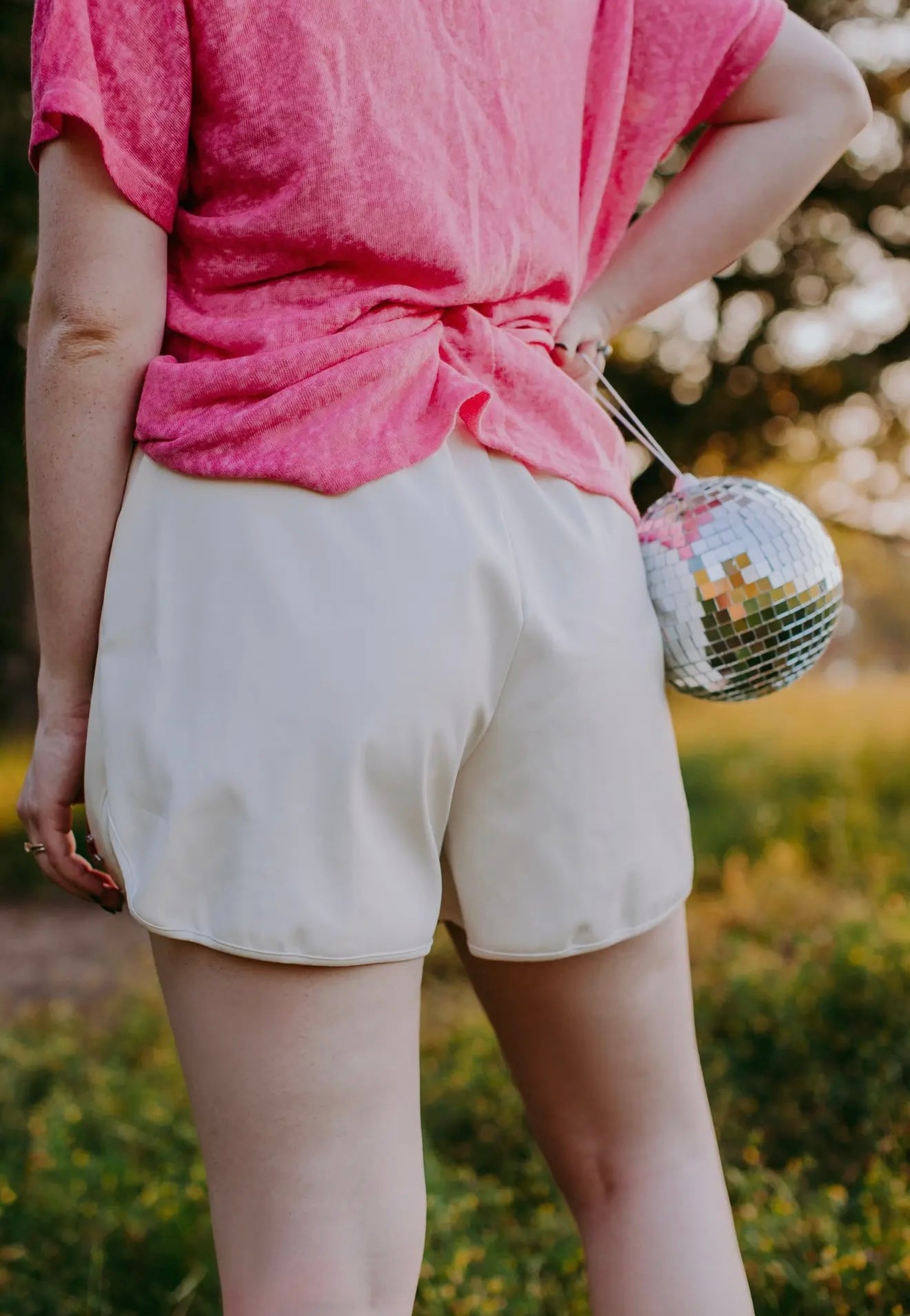 MK328 Sundance Rhinestone Faux Leather Shorts - Cream