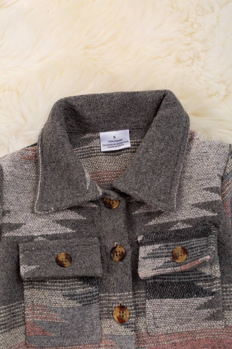 WOMEN PINK & GRAY AZTEC PRINTED SHACKET